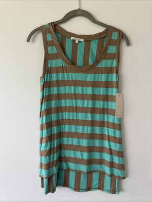 Ella Moss, Green And Tan Striped Tank, Size S