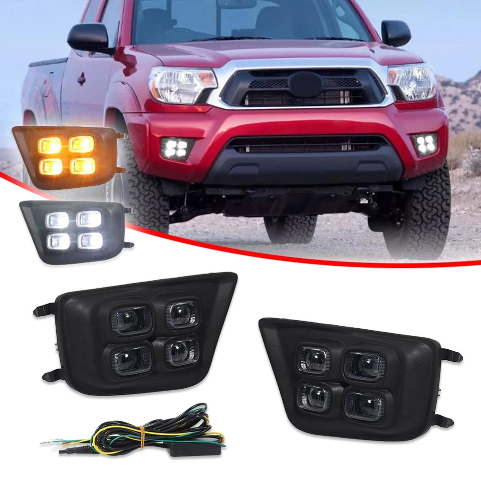 Conjuntos de bisel de luz antiniebla LED para Toyota Tacoma DRL 2012-2015 señal de giro ámbar Foto 3 de 4