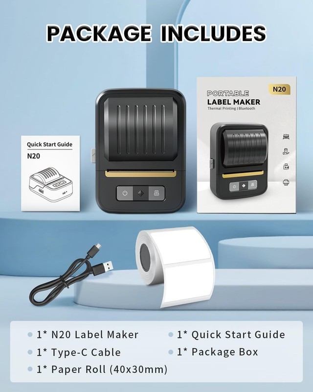 NDYIN N20 Bluetooth Label Maker 2" Thermal Printer for Barcode Logo Address Blac