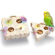 2Pcs Wooden Small Bird Foraging Toys, Interactive Parakeet Foraging Toys for