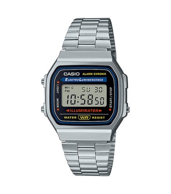 Casio Collection Mens Digital Watch with Black Dial and Silver Strap A168WA-1YES