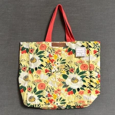 Laura Ashley Tote Bag Yellow Floral Canvas Reusable Shopping Travel Boho Grocery