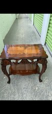 Mahogany Two-tier End Table with Carved Shell...