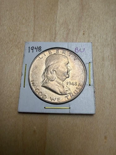 1948 - P Franklin Silver Half Dollar, Nice UNC. Near FBL -  Lt Gold toning.
