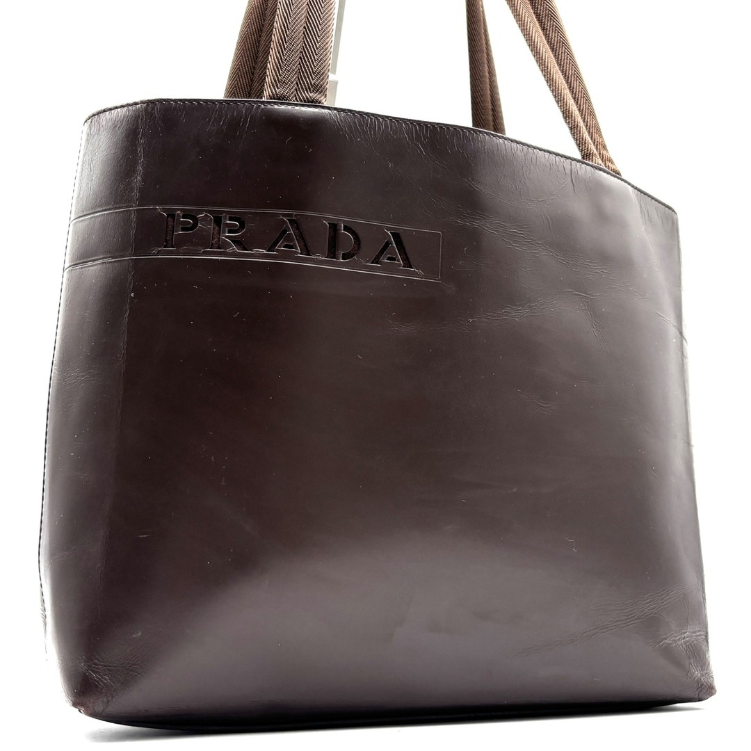 PRADA Tote Bag Logo Cutwork Handbag White Tag Shoulder Carry A4 Compatible Busin