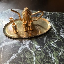 Vintage 1:12 Miniature Dollhouse Brass Tea Set Tra 4 Cups Tea Kettle