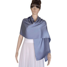 Dark Dusty Blue Satin Silk Shawl. Handmade Long Scarf. Wrap Scarf.