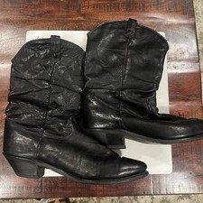 VINTAGE 1980s DINGO BOOTS SLOUCH BLACK LEATHER 7 M GRUNGE METAL GRUNGE VTG