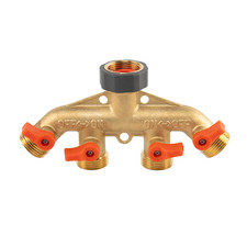 Solid Brass 4-Way Garden Tap Splitter 3/4" BSP with Individual Shut-Off Valves