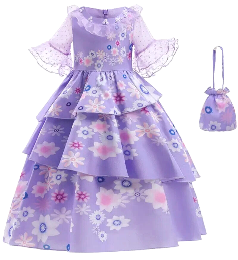 Encanto Cosplay Princess Layered Party Dress Bag Costume Halloween Size 5-6