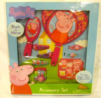 Peppa Pig 13 Piece Hair Accessory Kit barrettes, snap clips,mirror,hair brush