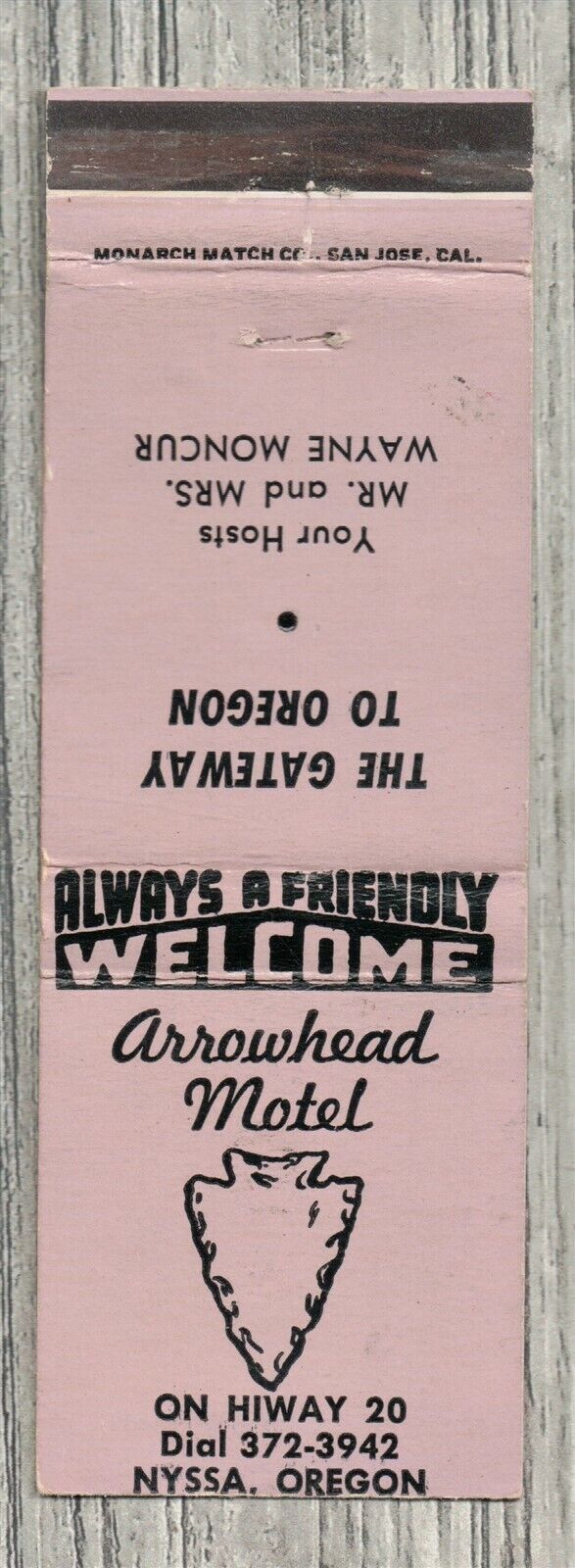 Matchbook Cover-Arrowhead Motel Nyssa Oregon-8764