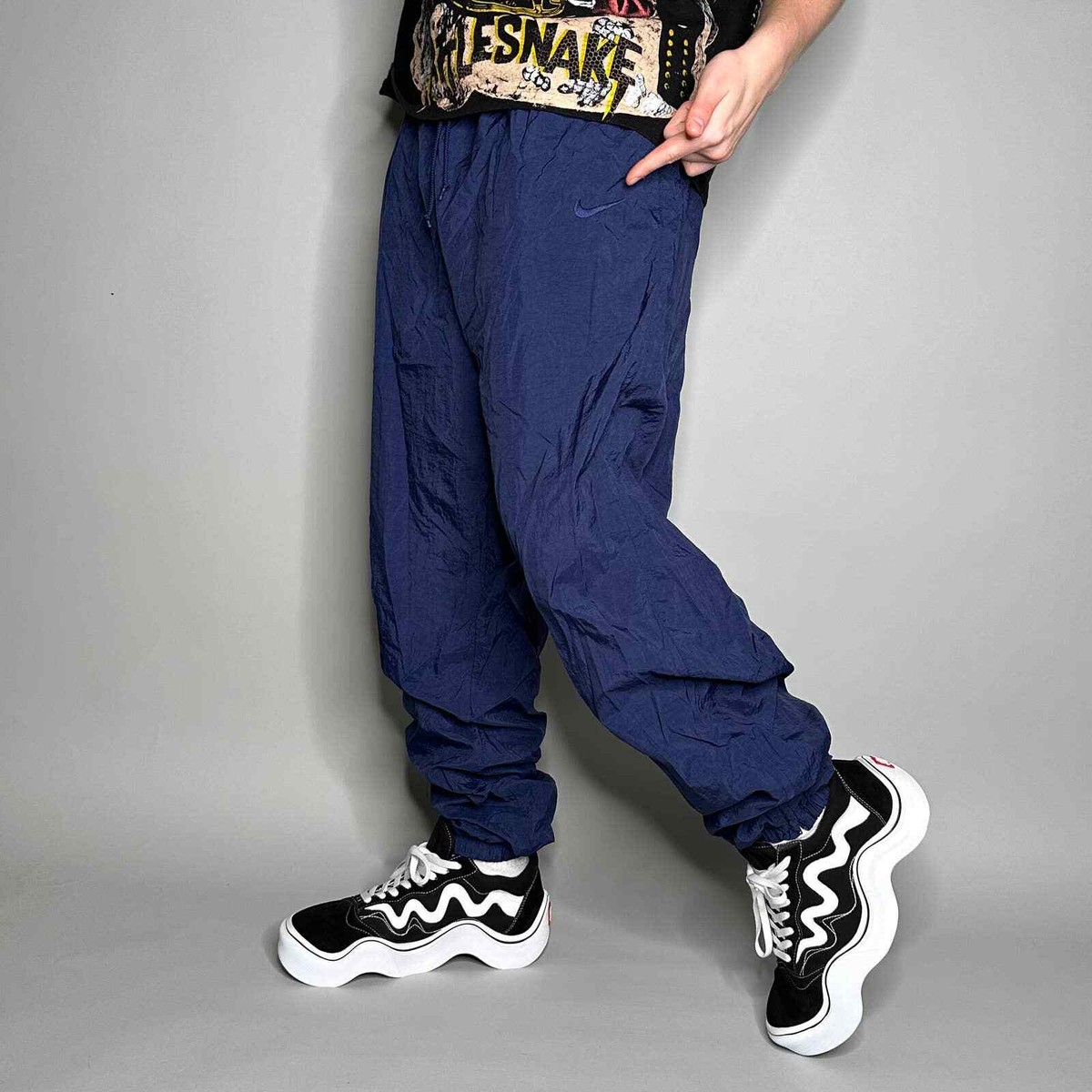 Vintage Nike Track Pants Navy Blue Nylon Joggers Subtle Vintage Nike Track Pants Navy Blue Nylon Joggers Subtle