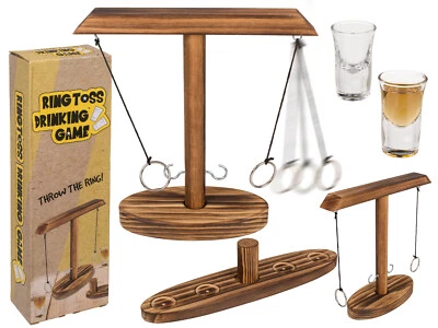 MUCHOME Trinkspiel Ringwurf aus Holz ca. 25 cm inkl. 2 Shot Gläser Partyspiel