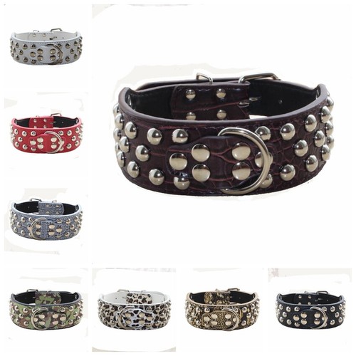 3 Rows Rivets Studded Leather Dog Collars for Medium/Large Dogs, Multiple Colors eBay