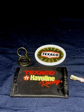 TEXACO OIL & GAS THEMED COLLECTIBLES WALLET KEY CHAIN TIE PIN COASTER