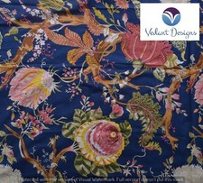 5 Yard Indian Hand Block Floral Print Pure Cotton Running Fabric Blue