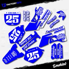 Blue & White Smokin Graphics Kit fits Yamaha Yz125 Yz250 00-01 Plates YZ 125 250