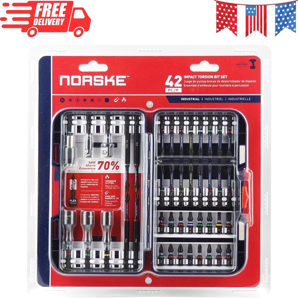 42-Piece Impact Screwdriver Bit Set with PH, SQ, and TORX Bits for Tough Jobs