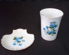 Juego de 2 jaboneras y tazas de porcelana vintage flores azules para baño Japón