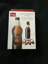 Vacu Vin Beer Bottle Marker And Stopper Set Of Six Silicone Leather 