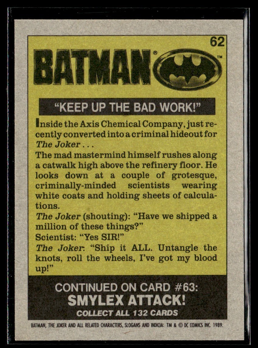 1989 Topps Batman Movie Trading Card #62 Keep Up The Bad Work | eBay