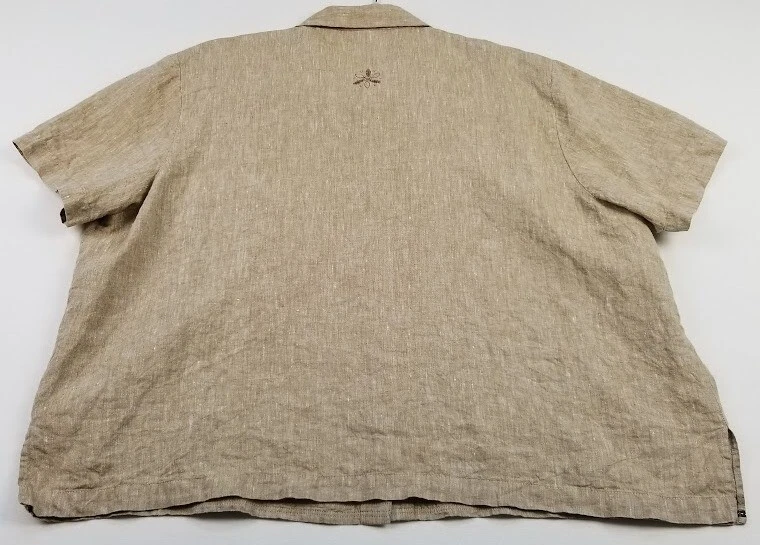 Camisa Dressbarn Lino Abotonada Para Mujer 24W Marrón Floral Manga Corta Bordada Foto 3 de 4