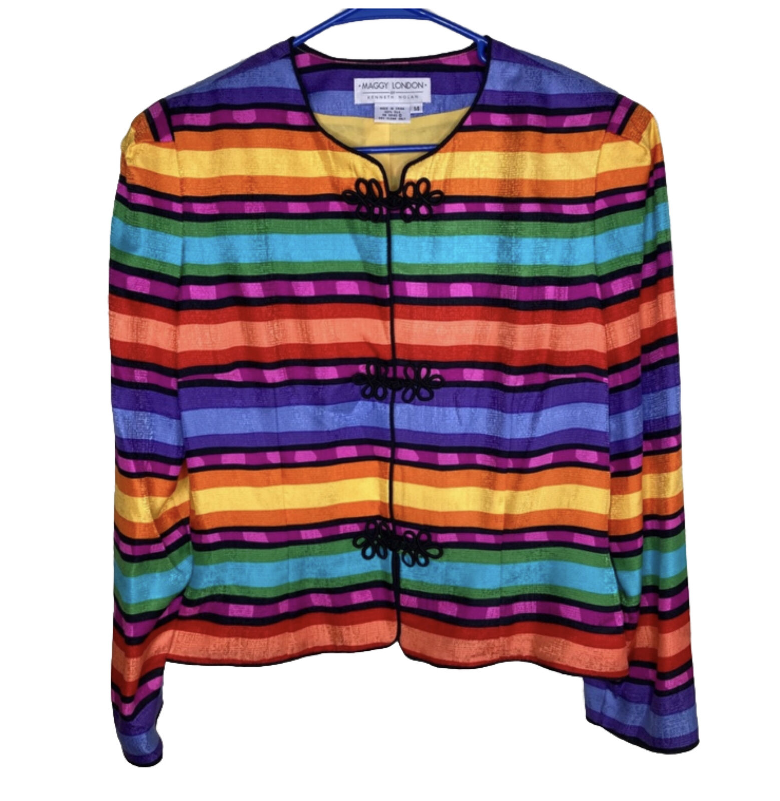 Maggy London 100% Silk Blazer Jacket Clasp Size 14 - image 1