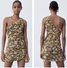 Zara Floral Print Ruched One Shoulder Mini Women’s Dress