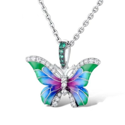Multicolor Butterfly Necklace Sterling Silver for Women and Girls