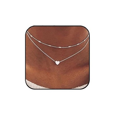 Süßes Herz Silber Halsreif Halskette für Damen 18K Silber Lagenlook Liebe Anhänger Hals