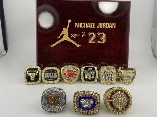 Set 9 anelli Chicago Bulls Michael Jordan Championship con custodia UNC Dream Team HOF - Foto 8 di 12