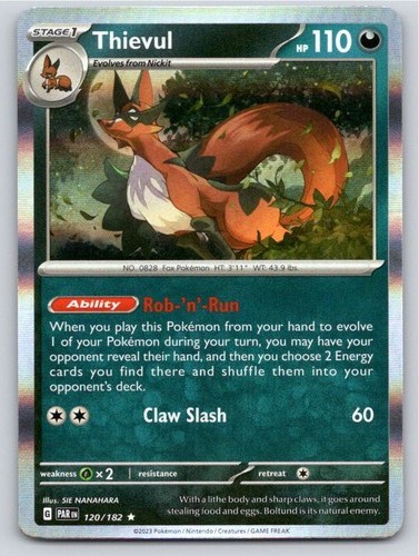 2023 POKEMON THIEVUL PARADOX RIFT 120/182 HOLO RARE NM A9814 FREE S&H