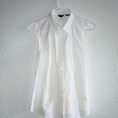 Talbots Women s White Solid Collared Sleeveless Button-Up Top 8P