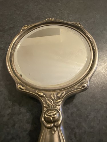antique Art Nouveau German silver hand mirror. - Afbeelding 5 van 8