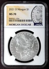 2021-D NGC MS70 MORGAN Silver $1 Dollar Coin Denver Mint MS70 w/Box COA