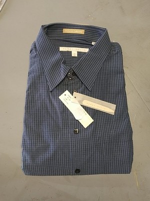 Perry Ellis Preferred Collection Mens Long Sleeve Dress Shirt Blue Stripe 17 35