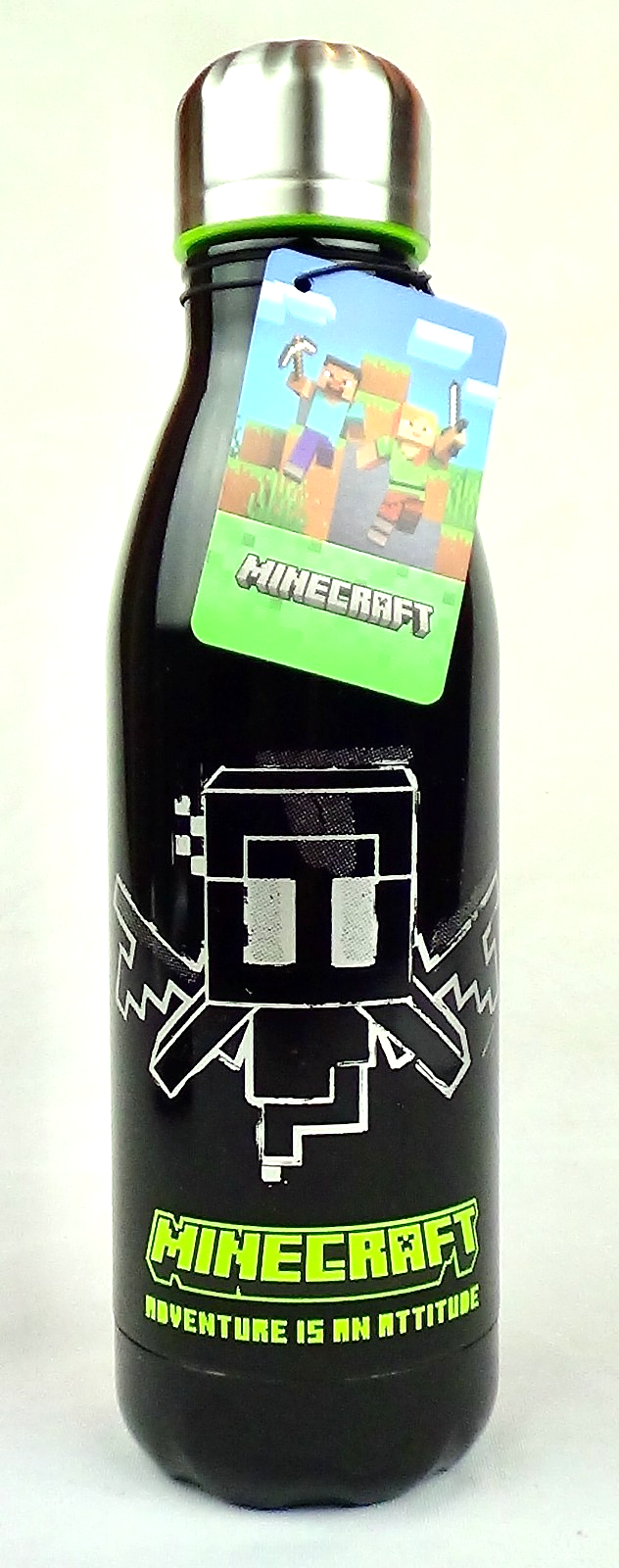 Minecraft Black Silver Water Bottle 580ml Stainless Steel Stor Game Gift Present