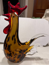 Murano Style Art Glass Chicken Rooster Figurine Statue 10"H X 8" L X 3"W HEAVY