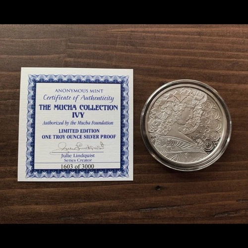 1 oz Proof Silver Mucha Collection #5 Ivy / COA #1603 w/Capsule / Free Shipping!