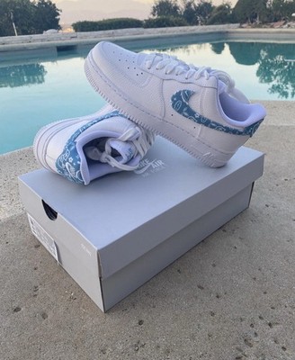 New Nike Air Force 1 Low '07 Essential Blue Paisley W Sz 7/ M Sz 5.5 DH4406-100