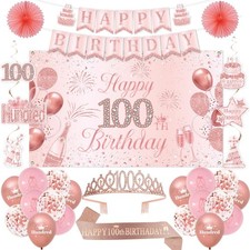 100th Birthday Decorations for Women, 100th Rose Gold Birthday Party Supplies...