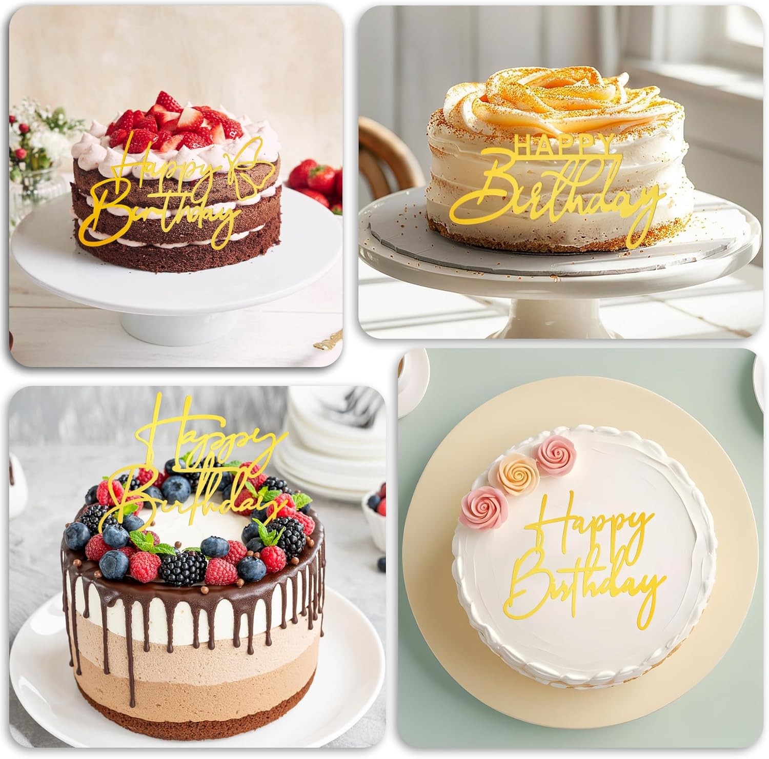 Happy Birthday Cake Toppers, 6 PCS 6 Styles Gold Cake Inserts Cupcake Toppers...