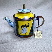 VTG 2003 Charolette Di Vita Copper & Enamel Miniature HP Teapot Cello Funk