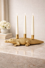 Gold Crocodile Candle Holder 3 Candles Unique Statement
