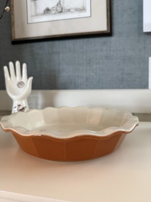 Emile Henry Williams Sonoma Pie Plate Dish 10  Caramel France Ruffle Fluted