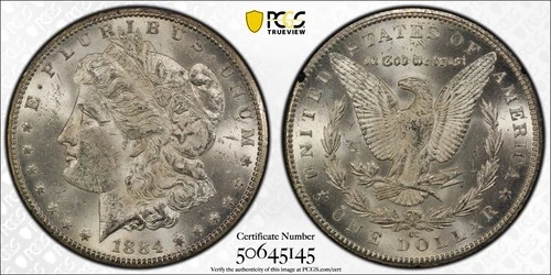 1884-CC $1 Morgan Silver Dollar – GSA Hoard – MS61 - Carson City Mint