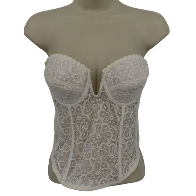 VTG Lady Marlene Women 36B Corset Bra 0380 Floral Flower Lace White Strapless