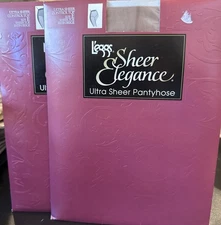 Leggs Sheer Elegance Satin Beige Control Top Pantyhose Nylons Size E NEW 2 Piece