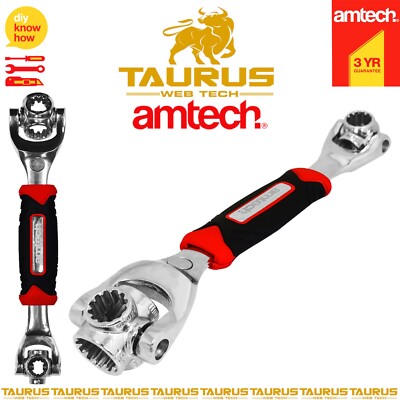 AMTECH 8 in 1 Multi-Drehschlüssel 6 Köpfe Torx Quadrat Sechskant Steckschlüssel Legierung Stahl UK